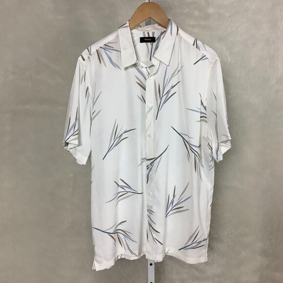 Theory Short Sleeve Irving Button Front Men's Camp Shirt Stem Print XL - Picture 1 of 4